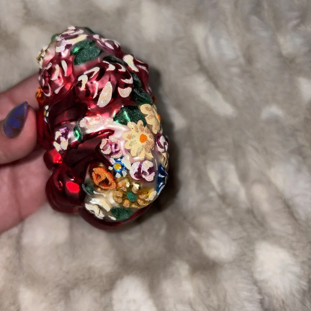 Christopher Radko Say it With Flowers Heart Ornament Intricate Floral Red Bow